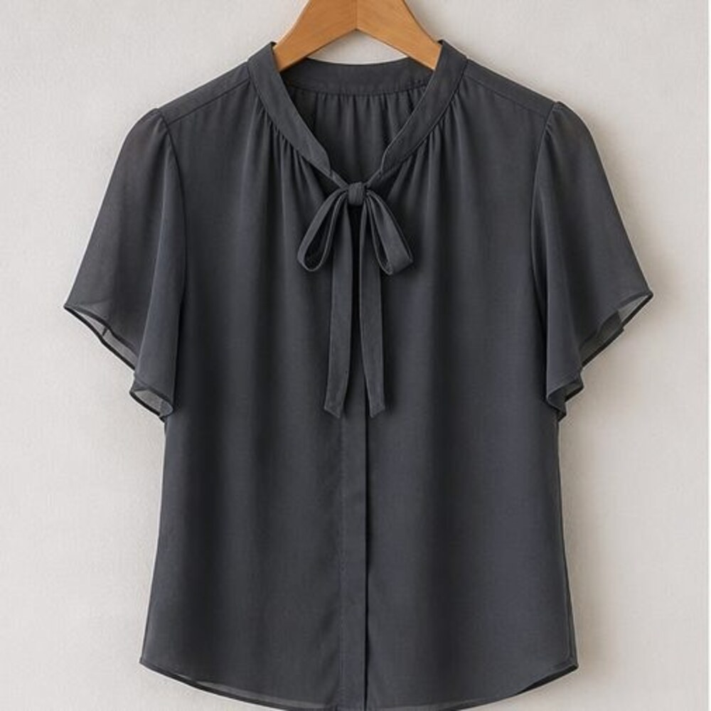 Charcoal Tie Neck Blouse